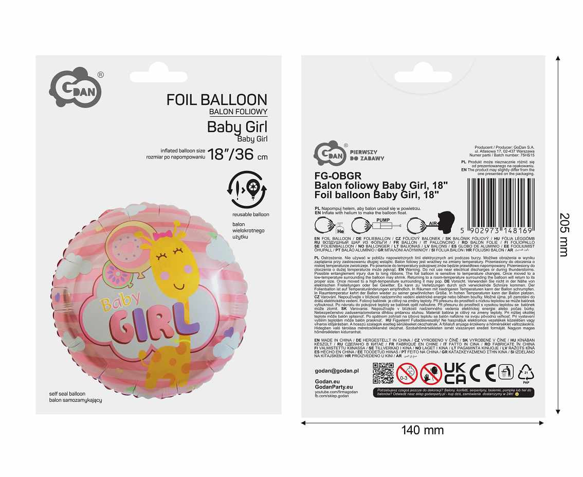 Foil balloon Baby Girl, 18"